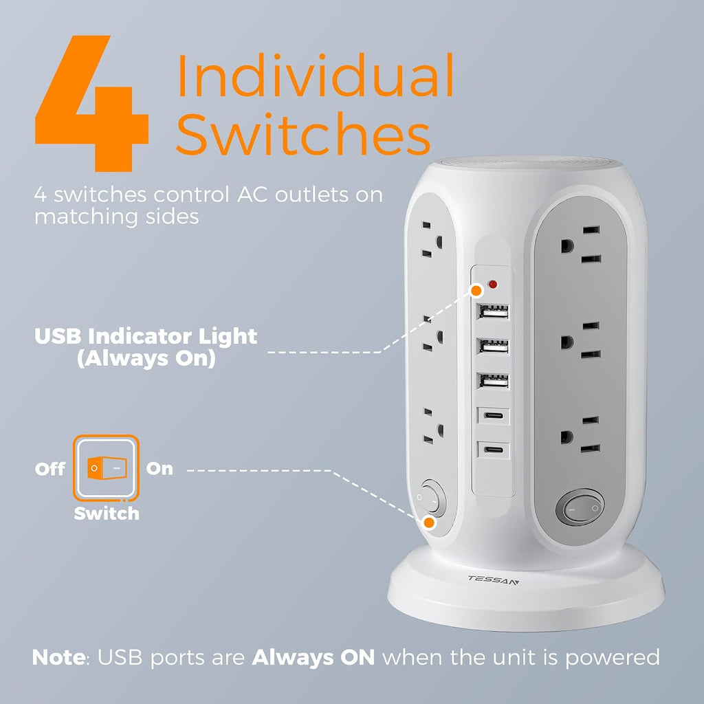 TESSAN™ 17-in-1 Tower Power Strip
