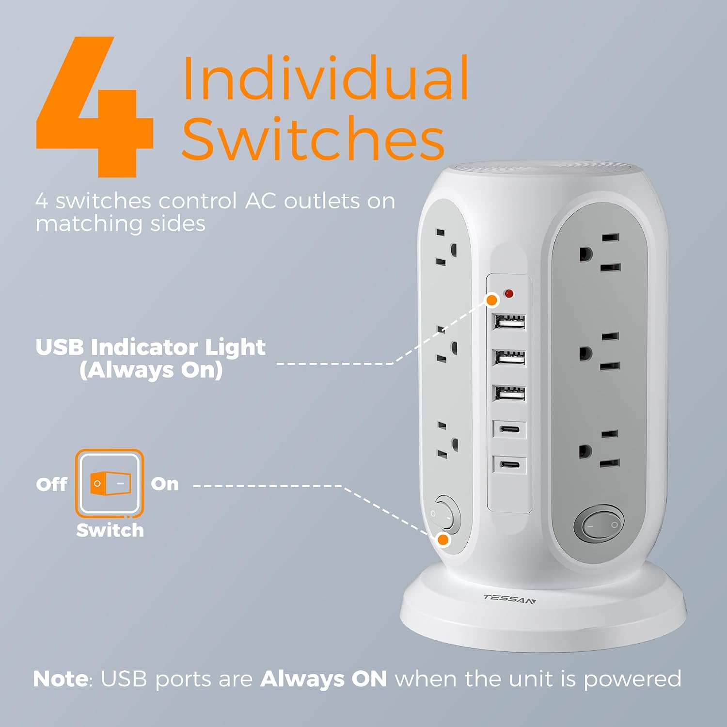 TESSAN™ 17-in-1 Tower Power Strip
