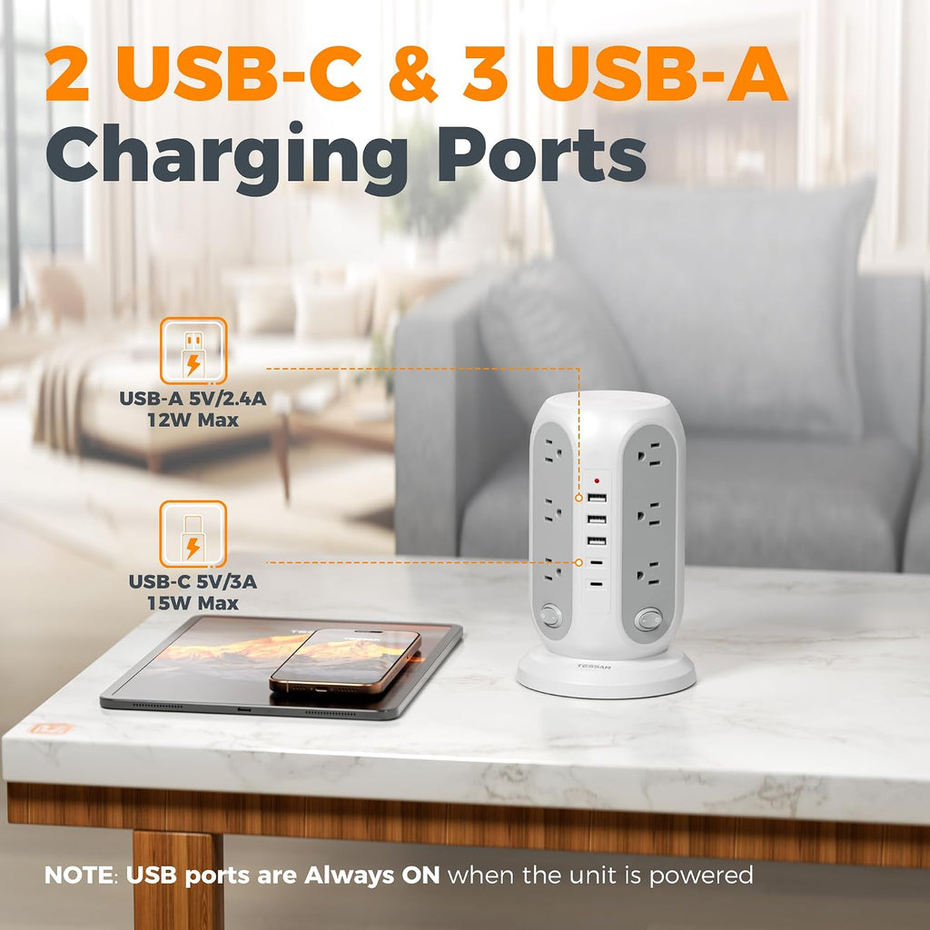 TESSAN™ 17-in-1 Tower Power Strip