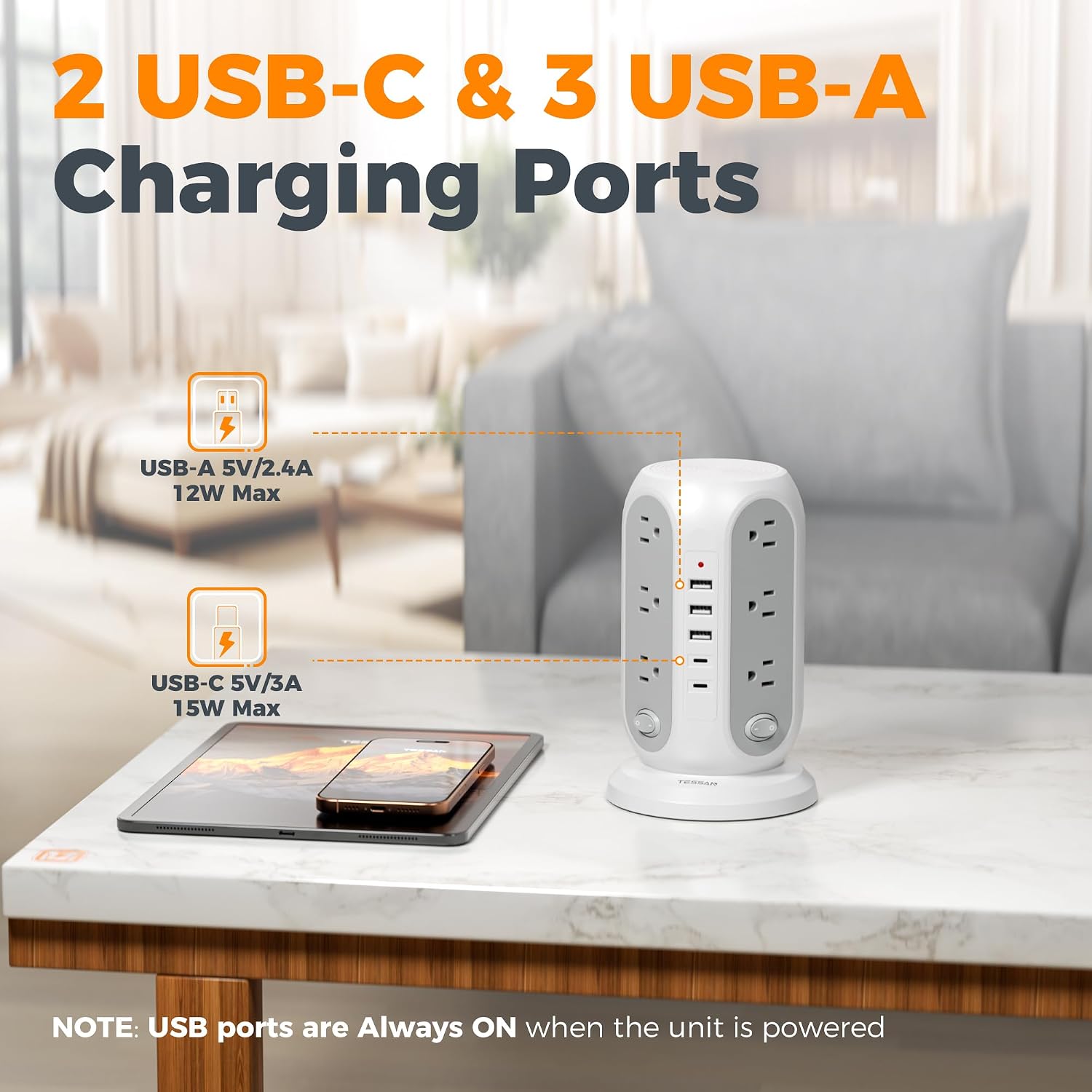 TESSAN™ 17-in-1 Tower Power Strip