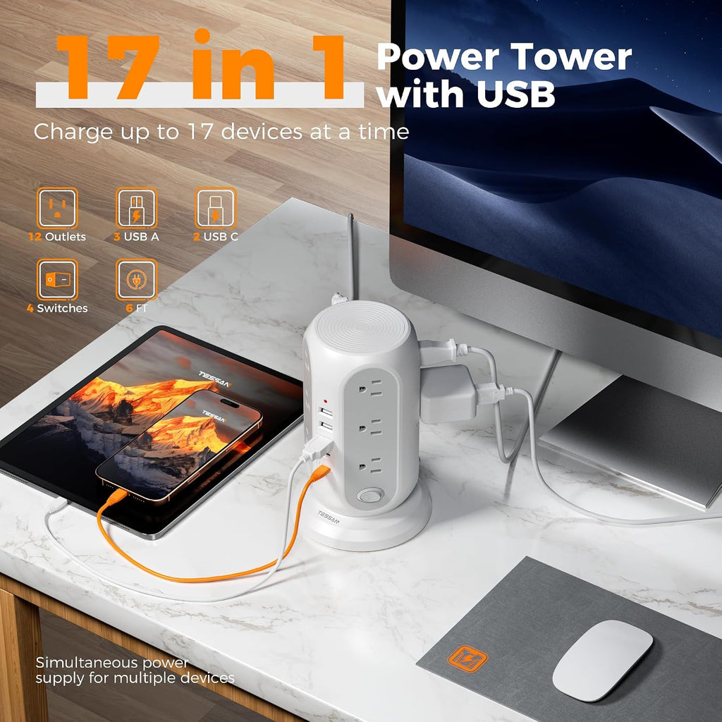 TESSAN™ 17-in-1 Tower Power Strip
